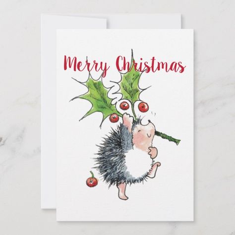 Watercolor Christmas Cards Holly, Penguin Christmas Cards Watercolor, Winter Hedgehog Illustration, Hedgehog Christmas Cards, Hedgehog Birthday Cards, Hedgehog Christmas, Diy Christmas Paintings, Merry Christmas Text, Christmas Text