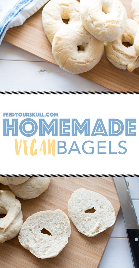 Homemade Vegan Bagels | Feed Your Skull Vegan Bagel Recipe, Yeast Bagels, Vegan Bagels, Vegan Bagel, Bagels Recipe, Vegan Bread Recipe, Homemade Bagels, Vegan Bakery, Bagel Recipe