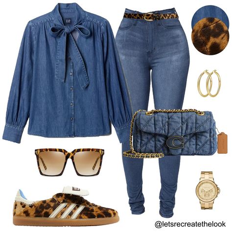 Boots, sneakers or heels? Which one are you choosing? 🐆 Denim and leopard outfit idea. Save for style inspo! Have a blessed Sunday fashion friends! 🥰 #letsrecreatethelook #outfitidea #styleinspo #falloutfit #everydaystyle #agelessstyle #outfit #elevatedcasual #goingoutstyle #datenight #styleover40 Denim And Leopard Outfit, Outfit With Leapord Shoes, Leopard Denim Outfit, Denim Kitten Heels Outfit, Cheetah And Blue Jean Dress, Boat Shoes Outfit Women's, Boat Shoes Outfit, Jeans Blazer Outfit, Leopard Outfits