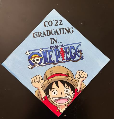 Graduation Cap Designs One Piece, Graduation Cap Anime Designs, Hxh Graduation Cap, Attack On Titan Graduation Cap, Anime Graduation Cap Designs, Naruto Graduation Cap, One Piece Graduation Cap, Anime Graduation Cap, Graduation Poster Ideas