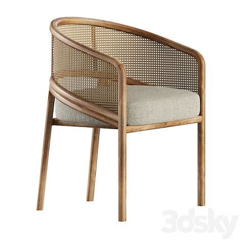 Rattan Spencer Dining Chair - Chair - 3D model Wall Mirror Decor Living Room, Mirror Decor Living Room, Bar Height Chairs, Wood Furniture Design, Jw Marriott, Traditional Chairs, Cafe Chairs, Rattan Chair, Rattan Furniture