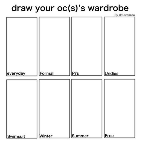 Art Challenge Template, Oc Challenge Template, Clothes Ideas Drawing, Oc Drawing Prompts, Character Sheet Writing, Draw Your Character, Character Sheet Template, Drawing Challenges, Oc Drawing