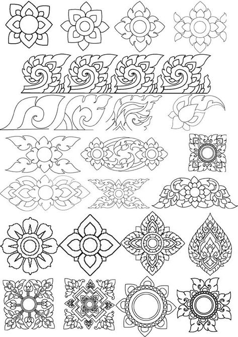 Khmer Art Drawing, Thai Drawing Art, Cambodian Art Drawing, Khmer Pattern, Khmer Drawing, Patterns Mandala, Khmer Tattoo, Preschool Patterns, Khmer Art