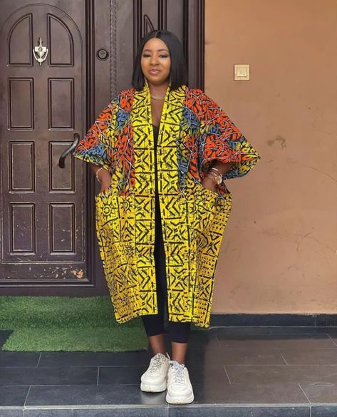 Ankara Kimono Dress, Ankara Kimono Jacket, Kimono Ankara, African Dress Patterns, African Tops For Women, African Print Kimono, Ankara Kimono, Diy Fashion Scarf, Ankara Dress Styles