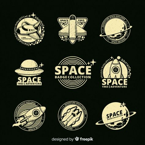 Collection of space badges Free Vector Space Graphic Design, Cosmos Logo, Space Graphics, Space Stickers, Space Logo, Yoga Studio Design, Design Theory, Wallpaper Space, Badge Design