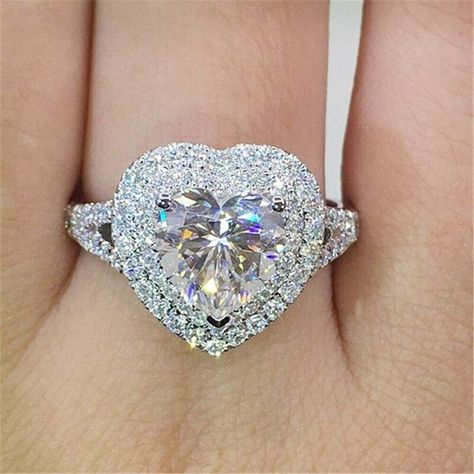 Heart Cut Diamond Ring, Heart Shaped Wedding Rings, Split Shank Diamond Ring, Heart Shaped Engagement Rings, Double Halo Engagement Ring, Double Halo Engagement, Split Shank Engagement Rings, Split Shank Ring, Engagement Ring Diamond Cut