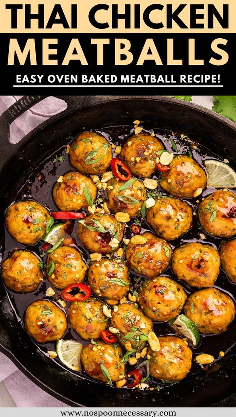 Thai Meatballs With Peanut Sauce, Thai Basil Meatballs, Thai Meatballs Turkey, Indian Chicken Meatballs, Thai Basil Chicken Meatballs, Chilli Meatballs Recipe, Easy Thai Dinner Recipes, Thai Chicken Meatballs With Peanut Sauce, Thai Chicken Balls