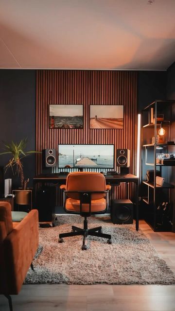 Studio In Casa, Home Music Rooms, Modern Home Offices, Home Studio Setup, Wooden Ceiling, Interior Design Per La Casa, Small Home Offices, Home Studio Music, Studio Room