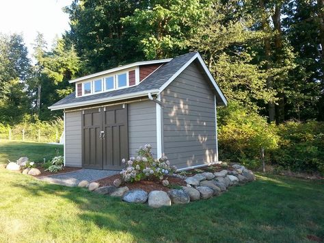 Shed Landscaping, Landscaping Around House, Shed Decor, Build Your Own Shed, Large Sheds, Storage Shed Plans, Backyard Sheds, Backyard Shed, Wooden Sheds