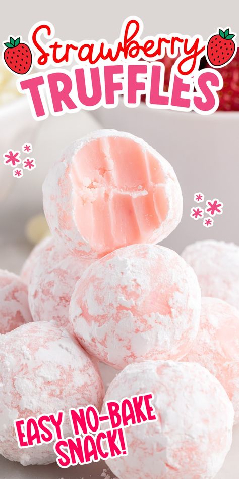 These homemade strawberry truffles are made with just 7 simple ingredients and are packed full of strawberry flavor in each bite. Pink Truffles, Creamsicle Truffles, Strawberry Truffles, Strawberry Truffle, Glutenfri Baking, Assorted Cookies, Homemade Chocolate Truffles, Southern Cake, Chocolate And Strawberry