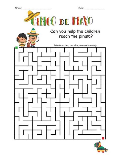 Cinco De Mayo Maze Printable Cinco De Mayo Classroom Ideas, Pinata Worksheet, Maze Printable, Puzzle Maker, Printable Circles, Printable Mazes, Holiday Worksheets, Mazes For Kids, Unicorn Printables