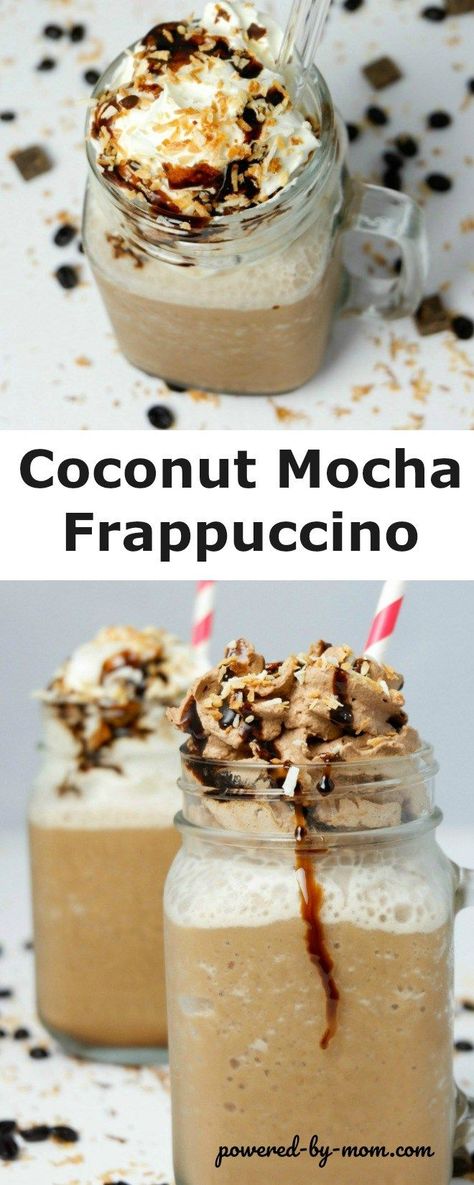 Coconut Mocha Frappuccino Recipe - Powered By Mom. Coconut Mocha Frappuccino Recipe – Non-Dairy Option Too!Coconut + Coffee + Chocolate = A Delicious Coconut Mocha Frappuccino #coconut #coffee #frappuccino #mocha #recipe #colddrink #coconutdrink Coconut Frappuccino, Mocha Frappuccino Recipe, Iced Coffee Protein Shake Recipe, Iced Coffee Protein Shake, Mocha Frappuccino, Chocolate Dipped Fruit, Frappuccino Recipe, Ice Milk, Coconut Coffee