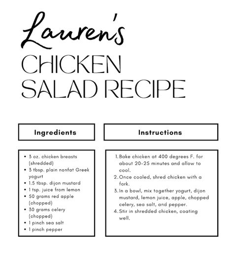 Chicken Salad Recipe Easy Healthy, Tiu Recipes, Lauren Gleisberg, Healthy Chicken Salad Recipe, Chicken Salad Ingredients, Healthy Chicken Salad, Nonfat Greek Yogurt, Chicken Salad Recipe, Macro Meals