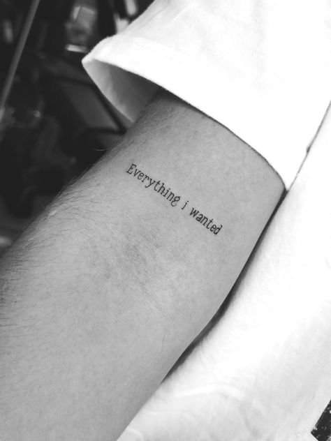 Lovely Billie Eilish Tattoo, Everything I Wanted Tattoo Billie, Happier Than Ever Tattoo Ideas, Billie Inspired Tattoo, Billie Eilish Tattoo Lyrics, Happier Than Ever Tattoo, Qoute Tattoo Designs, Billie Eilish Tattoo Ideas Lyrics, Billie Eilish Inspired Tattoos