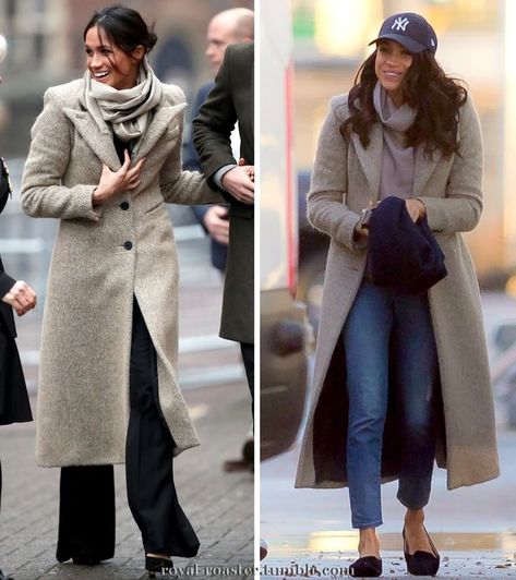 Meghan Markle - Smythe coat - January 2018 / November 2016 Meghan Markle Coat, Deep Winter Palette Outfits, Megan Markel, Estilo Meghan Markle, Rachel Zane, Meghan Markle Outfits, Project 333, Fashion Tumblr, Princess Meghan