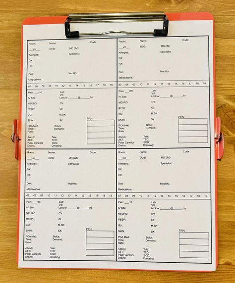 Are you tired of flipping through multiple pages of paper to check on your patients' medical information and nursing tasks? Would you like to keep all of your patients' information on the same sheet so you don't need to carry a bulky stack of paper? If yes, then this report sheet may be helpful to you!  I used to work in the hospital and hated going through 5, 6, or more pages to organize my tasks. This report sheet was my favorite! I love that it was convenient for me to check on the information of 4 patients on the same page! I liked to jot down excessive information on the back side of the sheet. This report sheet helped me prioritize my nursing tasks efficiently! Hope you will find it useful as well! Charting For Nurses, Stack Of Paper, Nurse Report Sheet, My Future Job, Nurse Aesthetic, Med Surg, Bridesmaid Gift Bags, Future Jobs, In The Hospital