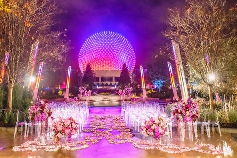 Epcot Wedding, Disney Wedding Venue, Winter Wedding Venues, Disney World Wedding, Disney Bride, Disney Fairy Tale Weddings, Disney Fairy, Disney Epcot, Shimmer Lights