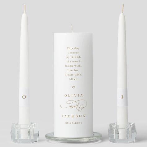 Gold simple elegant romantic script wedding unity candle set  Zazzle Unity Wedding Candles, Wedding Unity Candle, Wedding Unity Candle Set, Wedding Unity Candles, Unity Candle Sets, Wedding Unity, Unity Candle, Ceremony Decor, Wedding Candles