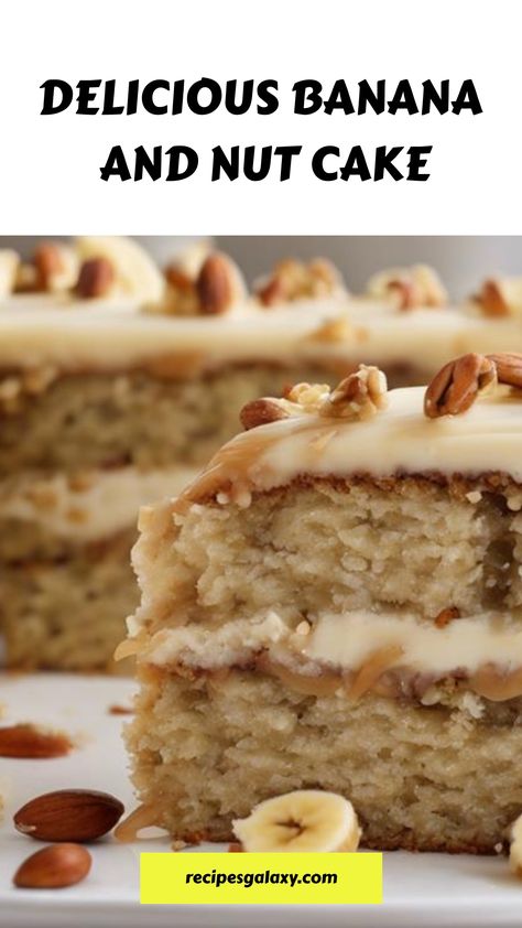 Delicious Banana And Nut Cake Vanilla Banana Walnut Cake, Banana Walnut Cake Recipe, Banana Nut Cake Recipe, Cinnamon Cake Recipes, Banana Nut Cake, Reese Peanut Butter Eggs, Cooked Frosting, Banana Walnut Cake, Nut Cake