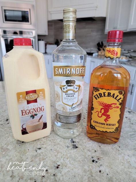 Smirnoff Whipped Cream Vodka Recipes, Egg Nog Drinks Alcoholic, Fireball Cocktail Recipes, Fireball Eggnog, Eggnog Alcoholic Drinks, Whipped Cream Vodka Recipes, Eggnog Cocktail Recipe, Fireball Cocktails, Eggnog Pie