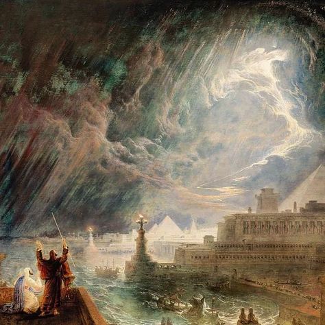 Art History Gallery on Instagram: "John Martin (1789-1854): Seventh Plague of Egypt, 1823, Oil on canvas, 144.1 x 214 cm, Museum of Fine Arts, Boston . . In the Bible, Moses calls down ten plagues before the pharaoh is persuaded to free the enslaved Israelites. This work, one of Martin's grandest paintings, depicts the seventh: "And Moses stretched forward his rod toward heaven, and the Lord sent thunder and hail, and fire rained down onto the earth." Moses and his brother Aaron are at the left Plagues Of Egypt, Ten Plagues, Amenhotep Iii, Prince Of Egypt, John Tenniel, John Martin, Ancient Origins, History Channel, Newcastle Upon Tyne