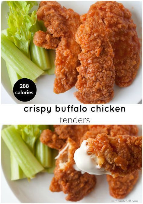 Crispy Buffalo Chicken Tenders Recipe! Everyone's favorite! Here's the secret to making super crispy buffalo chicken fingers that taste like your favorite restaurant - for half the calories! 288 calories per serving Crispy Buffalo Chicken Tenders, Buffalo Chicken Fingers, Buffalo Chicken Tenders, Chicken Tenders Recipe, Chicken Tender Recipes, Chicken Fingers, Favorite Appetizers, Idee Pasto Sano, Eat Smarter