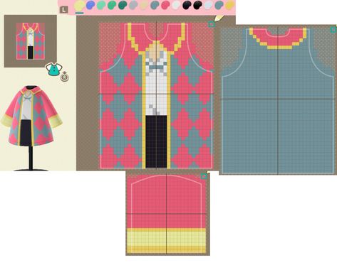 Animal Crossing Clothes Design Tutorial, Acnh Hat Design Pattern Grid, Animal Crossing Pro Design Pattern, Animal Crossing Patterns Clothes, Animal Crossing Clothes Pattern Grid, Acnh Clothes Pattern Grid, Animal Crossing Clothes Pattern, Animal Crossing Outfits, Animal Crossing Crochet