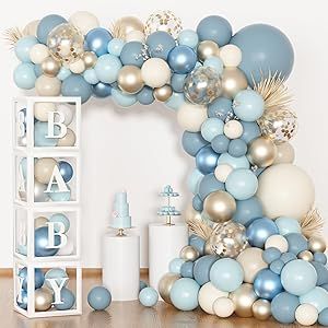 153pcs Dusty Blue Balloon Baby Shower Decorations for Boy with Baby Boxes, Blue Balloon Arch Kit Baby Boxes with Letter (A-Z+Baby) for Boho Baby Shower Boy Birthday Gender Reveal Party Supplies Baby Shower Balloon Arch, Boy Baby Shower Decor, Idee Babyshower, Baby Shower Deco, Baby Shower Decorations For Boys, Baby Boy 1st Birthday, Baby Shower Inspiration, Boy Baby Shower Themes, Blue Baby Shower