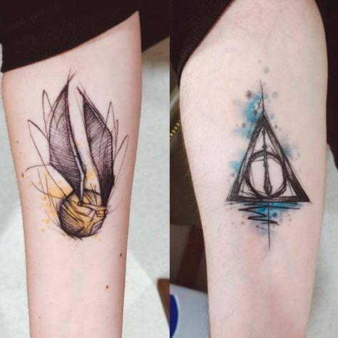 Harry Potter Couple Tattoos, Couple Tattoos Sayings, Matching Harry Potter Tattoos, Year Tattoo Ideas, Her Tattoo Ideas, His And Her Tattoo, His And Her Tattoo Ideas, Husband And Wife Tattoos, Simple Couples Tattoos