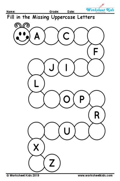 Free printable uppercase missing alphabet worksheet A to Z activity is wonderful way to test the kids understanding about uppercase English letters. kids finishing this worksheet practice will able to writing the letters A to Z. Alphabet Letter Worksheets, Alphabet Activities Kindergarten, Letter Worksheets For Preschool, Summer Worksheets, English Worksheets For Kindergarten, Abc Worksheets, Alphabet Worksheets Kindergarten, English Activities For Kids, Preschool Math Worksheets