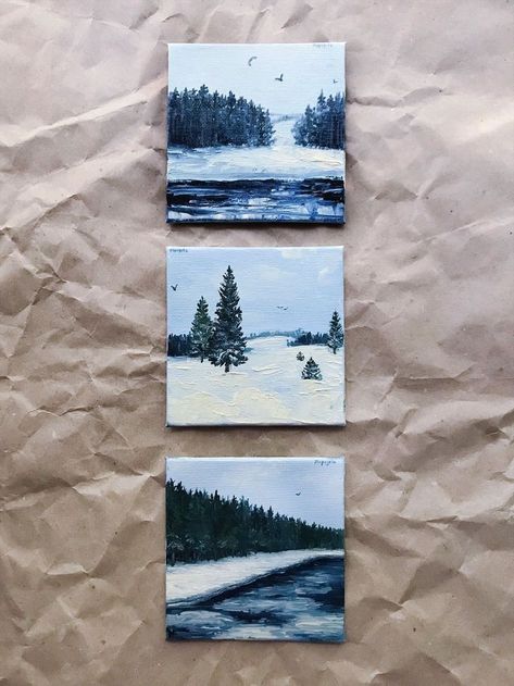 Painting Ideas On Canvas Simple, Mini Toile, Beginners Painting, Canvas For Beginners, Small Canvas Paintings, Simple Canvas Paintings, Painting Ideas On Canvas, Winter Vibes, Small Canvas Art