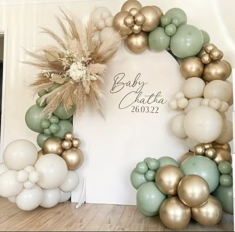 Beige Balloon Arch, Décoration Baby Shower, Safari Baby Shower Boy, Sage Green Baby Shower, Baby Shower Balloon Arch, Idee Babyshower, Baby Shower Theme Decorations, Kids Birthday Party Decoration, Green Baby Shower