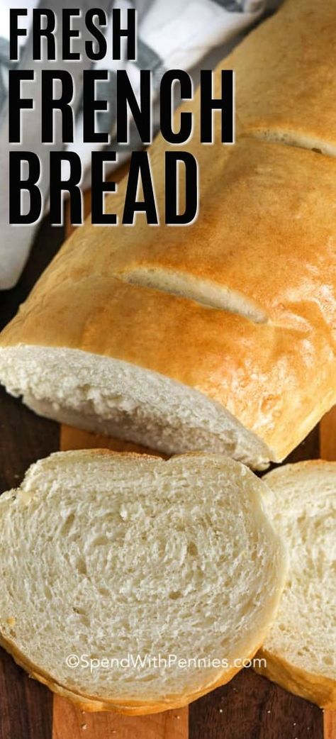 Homemade French Bread is a delicious and easy thing to make! With just a few ingredients and a little technique, you can make the best French loaf! Top with garlic butter, fresh herbs, or some shredded cheese for a variety of flavor options. #spendwithpennies #frenchbread #homemadebread #bread #snack #appetizer Everything French Bread, Homemade Garlic French Bread, Homemade Bread For Garlic Bread, Homemade Garlic Bread Loaf, French Loaf Garlic Bread, Bread For Garlic Bread, How To Make French Bread, French Bread Recipe Homemade, Spend With Pennies Recipes