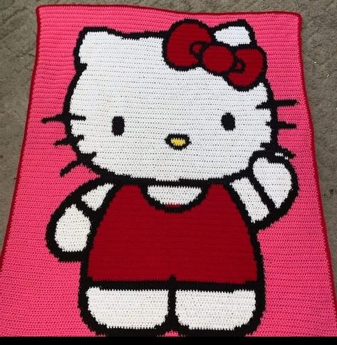 Handmade crochet blanket Hello Kitty Crochet Blanket, Crochet Hello Kitty, Hello Kitty Crochet, C2c Crochet, Crochet Items, Patterned Throw, Crochet Headband, Crochet Blanket Patterns, Blanket Pattern