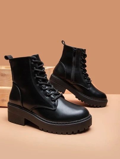 Shein Boots, Girls Combat Boots, Chunky Combat Boots, Heeled Combat Boots, Neon Heels, Cute Shoes Heels, Elegant Girl, Womens Combat Boots, Faux Leather Boots