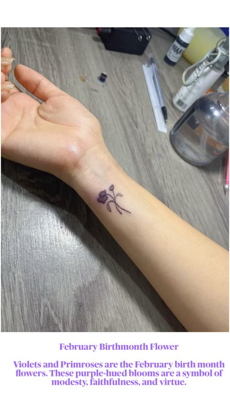 Violet minimalist wrist tattoo Minimalist Wrist Tattoo, Violet Minimalist, Birthmonth Flower, Wrist Tattoo, Minimalist Tattoo, Wrist Tattoos, Violet, Tattoos