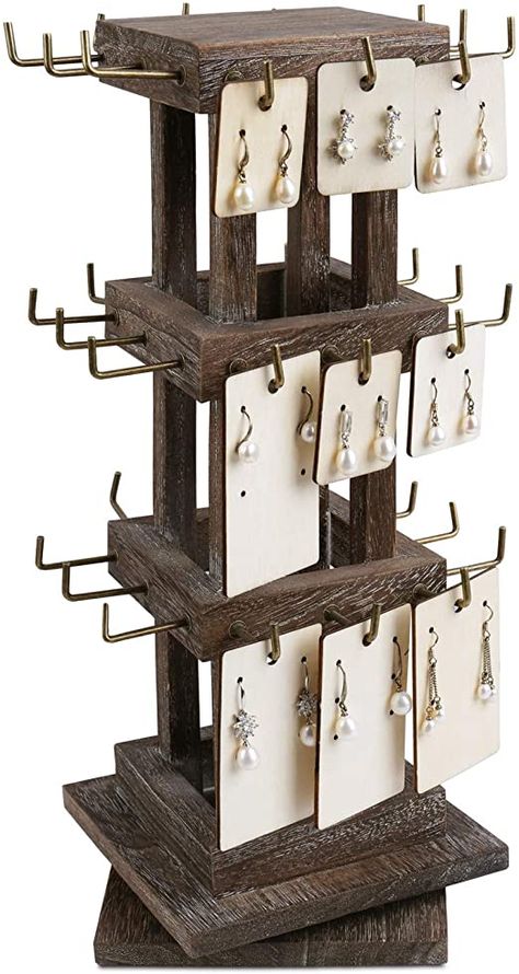 Amazon.com: Ikee Design Natural Wood Rotating 36 Hooks Jewelry Tower, Spinning Earring Card Storage Display Holder Stand for Store, Showcase, Tradeshow and Home, 5 7/8"W X 5 7/8"D X 15 7/8"H, Coffee Color : Clothing, Shoes & Jewelry Diy Earring Cards, Rotating Jewelry Display, Earring Card Display, Jewelry Booth, Display Tower, Wood Jewelry Display, Jewerly Displays, Keychain Display, Earring Display Stands