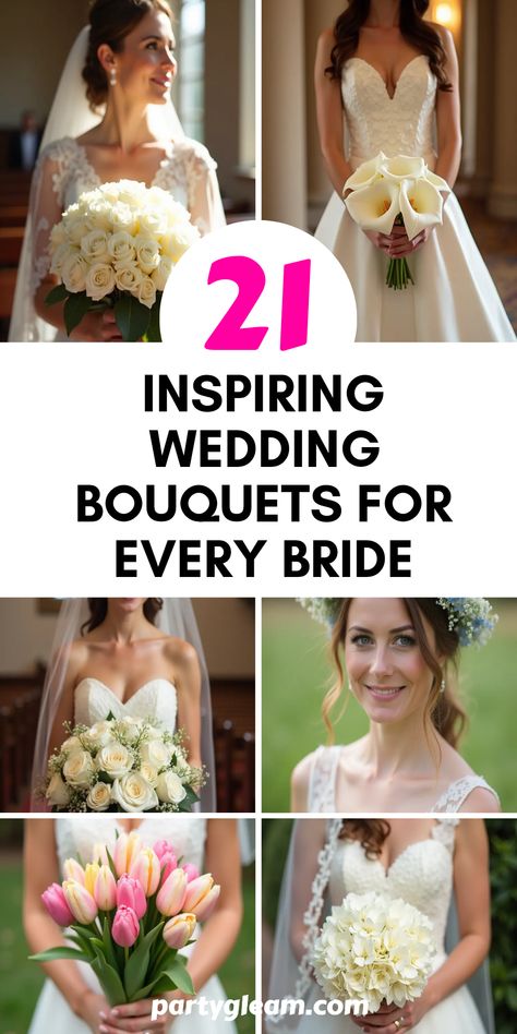 Looking for the perfect floral arrangement for your special day? Discover 21 stunning wedding bouquets that will bring your bridal vision to life. From classic white rose bouquets to elegant calla lilies and soft pastel tulips, there's something here for every style. Don't miss the sophisticated hydrangea clusters or the timeless combination of gardenias and stephanotis. Whether you prefer whimsical forget-me-nots blended with gypsophila or chic arrangements that fit your dreamy wedding theme, you’ll find the inspiration you need right here! Flower Bouquet Wedding Simple, May Wedding Bouquet, Bride Bouquets White Elegant, Dreamy Wedding Theme, White Rose Bouquets, Pastel Tulips, Bride Bouquets White, Colorful Bridal Bouquet, Ranunculus Bouquet