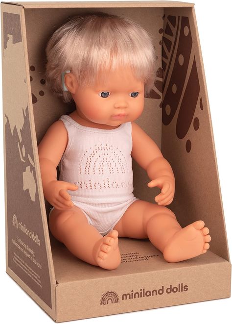 Amazon.com: Miniland Doll 15'' Caucasian Girl with Hearing Implant (Box) : Toys & Games Hispanic Babies, Miniland Doll, African Babies, Box Toys, Asian Babies, Hearing Aids, Educational Videos, Toys Games, Baby Dolls