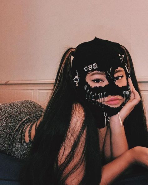 Fun Model Poses, Black Ski Mask, Masked Girl, Mask Photoshoot, Marshmello Wallpapers, Face Mask Aesthetic, Mask Aesthetic, Rave Babe, Creative Gifts For Boyfriend