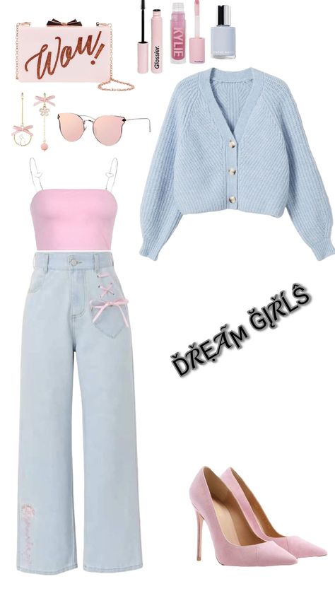 Light Blue And Pink Outfit Ideas, Pink Top With Jeans Outfit, Sky Blue Jeans Outfit, Pink And Blue Outfits For Women, Blue Pink Outfit, Pink And Blue Outfits, Blue And Pink Outfit, Pink And Blue Outfit, Pink Jeans Outfit