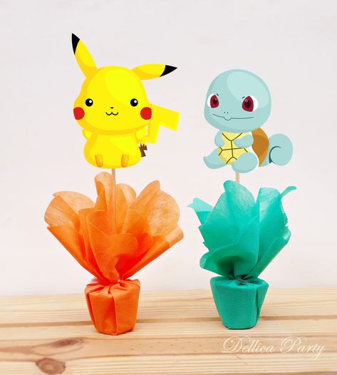 Pokemon Birthday Centerpieces, Pokemon Centerpieces Diy, Pokemon Table Decorations, Pokémon Centerpieces, Pokemon Centerpieces, Pokemon Table, Hulk Birthday Parties, Pokemon Themed Party, Pokémon Birthday