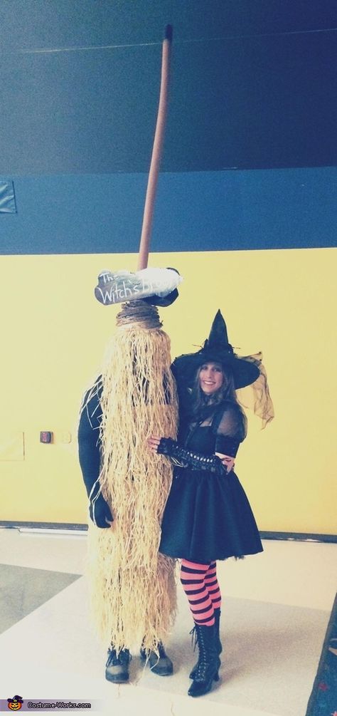 The Witch and her Broom Couple Costume Broom Costume Human, Witch And Broom Costume Couple, Witches Couple Costume, Witch Couples Costume Ideas, Witch Couple Costume Halloween, Witch Couples Costume, Witch Couple Costume, Different Haircuts For Women, Broom Costume