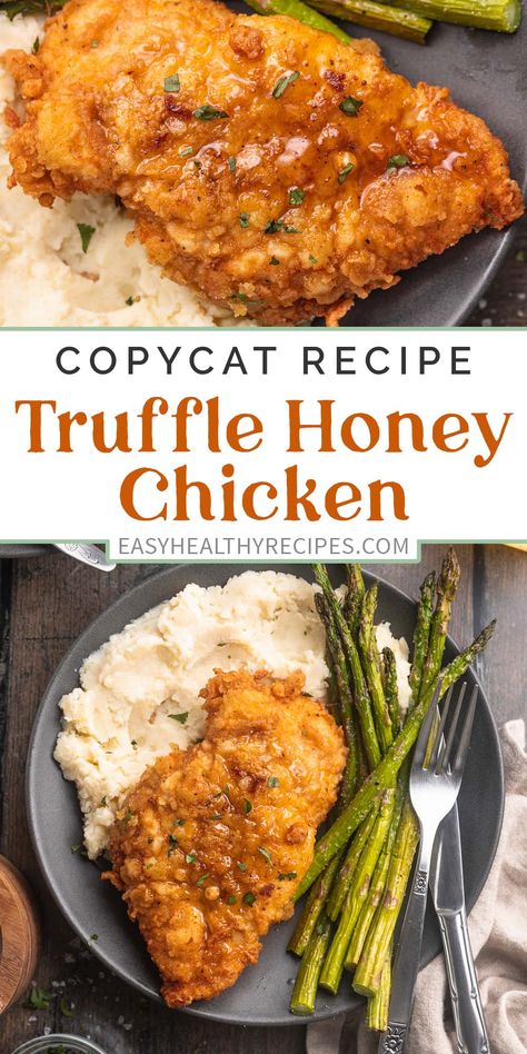 Truffle Honey Chicken, Seasoned Asparagus, Tender Asparagus, Chicken With Asparagus, Truffle Honey, Honey Chicken Recipe, Cheesecake Factory Recipes, Restaurant Style Recipes, Fluffy Mashed Potatoes