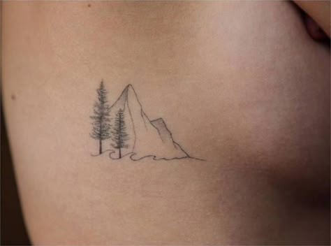 Seattle Tattoo Ideas, Countryside Tattoo, Oregon Tattoo Ideas, Small But Meaningful Tattoos, Environment Tattoo, Minimalist Nature Tattoos, Small Nature Tattoo, Twilight Tattoos, Mountains Tattoo