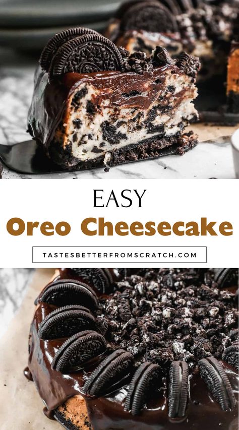 Homemade Oreo Cheesecake with a creamy filling and Oreo crust, perfect for a classic dessert. Easy Chocolate Cheesecake Recipes, Easy Oreo Cheesecake, Best Cheesecake Recipes, Oreo Cheesecake Recipe, The Best Cheesecake, Unicorn Food, Oreo Cheesecake Recipes, Oreo Dessert Recipes, Baked Sweets