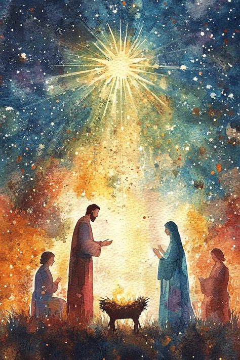 Nativity art painting image Christian Merry Christmas Images, Religious Christmas Paintings, Belen Christmas, Advent Pictures, Nativity Pictures, Merry Christmas Nativity Scene, Nativity Scene Painting, Beautiful Christmas Pictures, Catholic Christmas Decorations