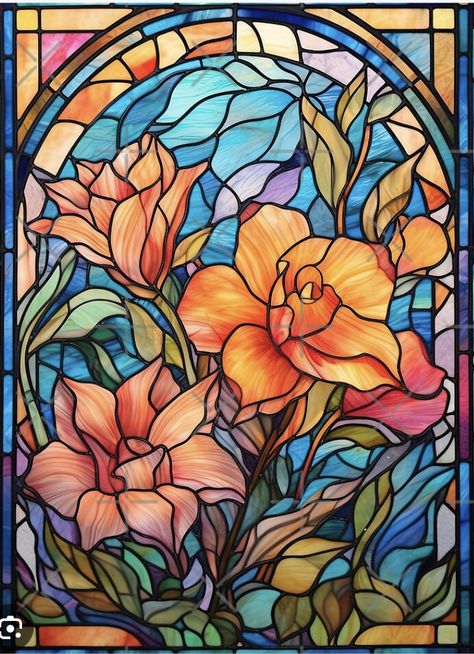 Watercolor Stained Glass Painting, Stained Glass Watercolor, 365 Days Of Art, Painting On Wall, Stain Glass Art, Flower Stained Glass, Stain Glass Window Art, Transparent Art, Line Ideas