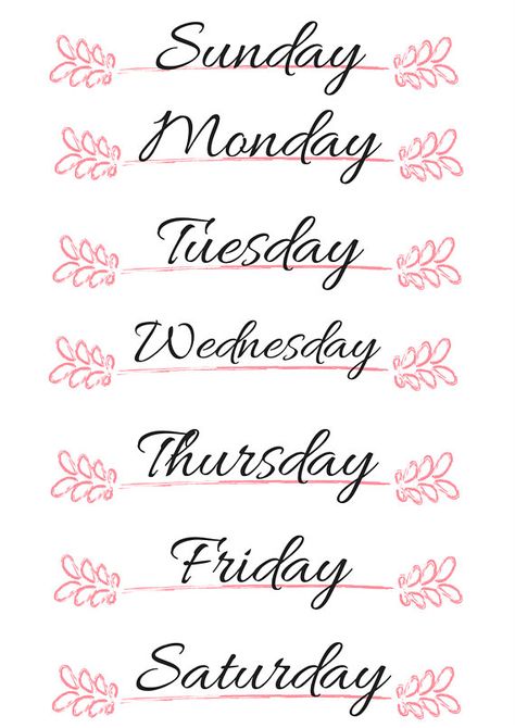 Daily header Bullet Journal Calendrier, Image Svg, Creative Lettering, Dot Journals, Days Of The Week, Bullet Journal Inspo, Bullet Journal Doodles, Printable Planner Stickers, Journal Doodles