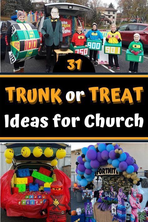 Looking for super fun, super easy ideas for your church's Trunk or Treat? Check out this awesome list of 31 Fun Trunk Or Treat Ideas for Church! #trunkortreat Fall Trunk Or Treat Ideas For Cars, Cocomelon Trunk Or Treat Ideas, Trunk Or Treat Family Ideas, East Trunk Or Treat Ideas For Cars, Lego Trunk Or Treat Ideas For Cars, Cocomelon Trunk Or Treat, Veggie Tales Trunk Or Treat, Hallelujah Night Ideas Church, Trunk Or Treat Castle Theme